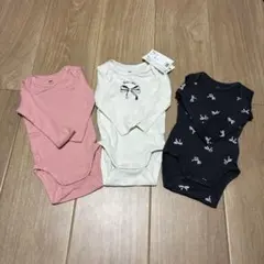 ★新品未使用★ H&M オーガニックコットン リボン柄長袖ロンパース 3枚セット