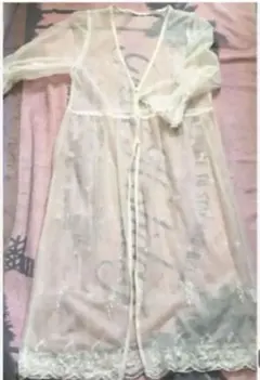 レース　ロングカーディガン　L