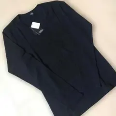 ブラック Vネック 長袖カットソー Lサイズ