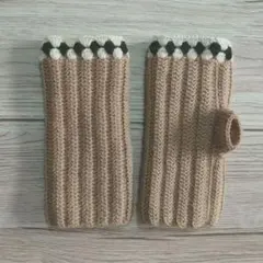 手編みハンドウォーマー【ベージュ＆ブラックのドット】ウール100%手袋