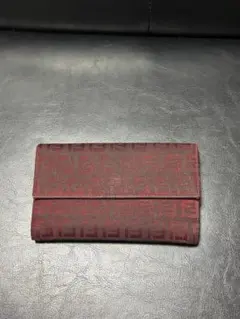 【希少色】【極美品】【廃盤】Fendi 三つ折り財布ズッカ柄　赤のサムネイル