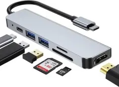 USB C ハブ 6-in-1 変換アダプタ 4K HDMI USB3.0ポート