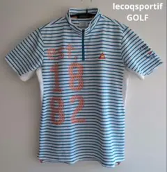 ⛳️ルコックゴルフlecoqGOLF⛳️メンズ半袖ハーフジップシャツ　Lボーダー