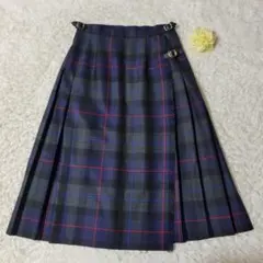 オニールオブダブリン　プリーツ巻きスカート　タータンチェック　牛革ベルト　ロング