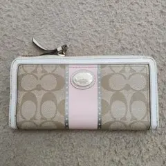 COACH 二つ折り財布 ベージュ/ピンク レザー