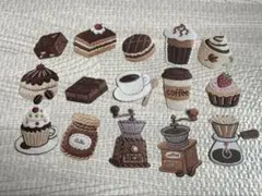 刺繍ワッペン風　紙シール　スイーツ・コーヒーイラスト15枚セット