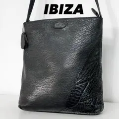 IBIZA レザーショルダーバッグ ブラック 切り替え　パイソン　牛皮