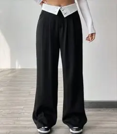 SHEIN コントラストカラー ターンウェスト トラウザーズ パンツ