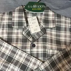 メンズ綿100ネルチェック柄パジャマ グレー・ホワイトLサイズ