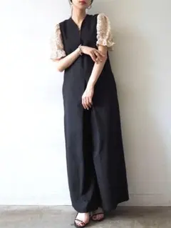 黒 オールインワン ジャンプ スーツノースリーブ オーバーオール パンツ　◇♣◇