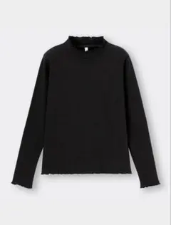 GU キッズ　長袖カットソー　リブ　メロウネック　ブラック(黒)