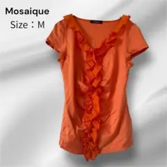 Mosaïque フリル付き オレンジ 綿混紡 半袖 カットソー Mサイズ