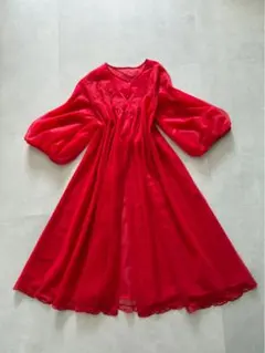 古着 アンティーク ビンテージ 70s 赤 花柄 レースワンピース ドレス 美品