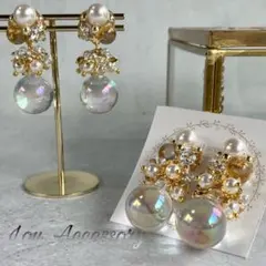 あいり様専用【174】スワロフスキー パール オーロラクリアチャーム イヤリング