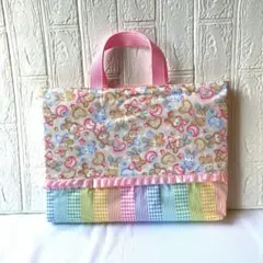 レッスンバッグ　うさぎさん柄　カラフルストライプ　ハンドメイド②