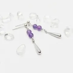 天然石　ピアス　4mm【アメジスト】　雫パーツコンビ　ハンドメイド