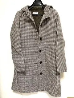 Coen フード付きチェックダッフルコート　ウール入り　M