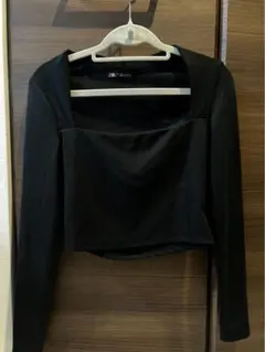 ZARA スクエアネック 長袖カットソー ブラック S