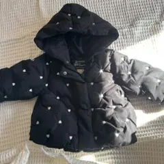 Petit main ハート柄 黒 ダウンコート 80cm