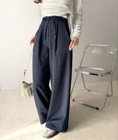 ストライプ柄 ワイドスラックス