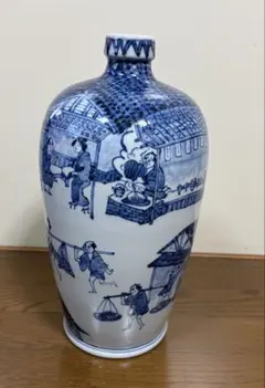 青白磁 手描き風景画 壺