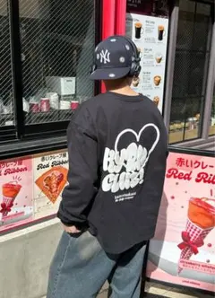 カオヨリナカミ　ハートデザイン ロングスリーブTシャツ ブラック　M