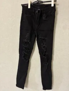 アメリカンイーグル ダメージスキニーデニムパンツ ブラック
