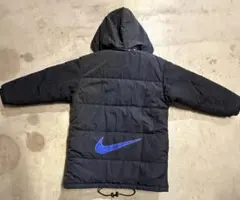 NIKE ナイキ 中綿　ベンチコート　刺繍スウッシュ 黒×青 フード付き