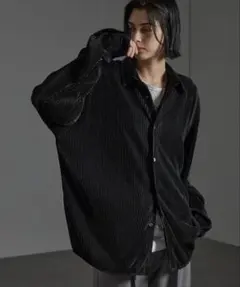 【試着のみ美品】オーバーサイズ プリーツ加工 ドレープ レギュラーカラーシャツ