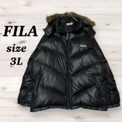 FILA フィラ（３L）ファー付きダウンジャケット フード付き　ブラック　黒