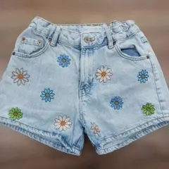 ZARA 花柄刺繍 ショートパンツ ライトブルー 152cm