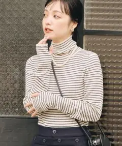 FREAK'S STORE ストライプ タートルネックニット