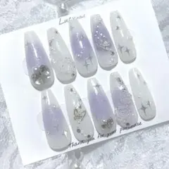 ネイルチップ 現品 オーダー ちゅるん 韓国 量産型 地雷 チーク 紫 白