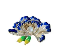 ブローチ ゴールド ヴィンテージ パール アクセサリー 花　青　ブルー