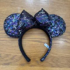ミッキー耳型カチューシャ 黒・紫・青のスパンコール