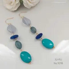 揺れるブルー系4連ビーズピアス　ターコイズ (天然石)　No.1018