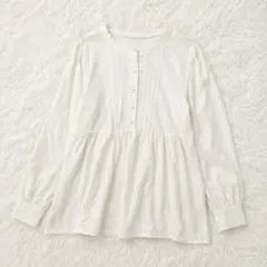 ✨美品✨ ピエロ ピンタックパールフレアTブラウス ホワイト 華やか 体型カバーのサムネイル