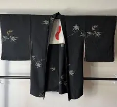 羽織　着物　正絹　黒地　植物　葉柄　w6