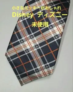 ほぼ未使用 Disney ネクタイ オレンジとチェック柄
