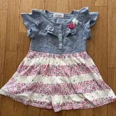 デニム調フリル花柄ワンピース 95cmまで