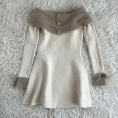 GRL シャギーオフショルフレアニットワンピース