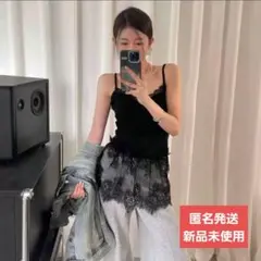 即日発送 パッド付きレースキャミソール着映え 重ね着 可愛い ブラック 韓国風のサムネイル