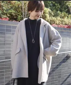 【レディース秋冬服】アメホリ★ベージュ ウール混合ジャケット★フリーサイズのサムネイル