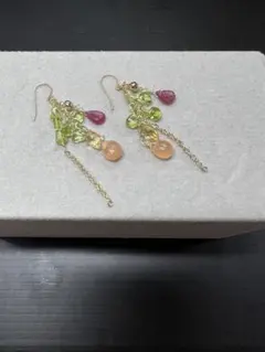 644 14kgf ルビー　ペリドット　シトリン　ピアス　ハンドメイド