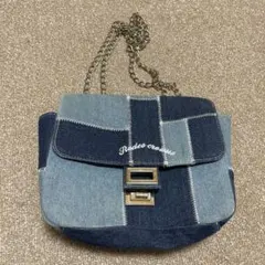 デニムパッチワークショルダーバッグ