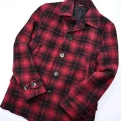 ポールスミス　チェック柄メルトンウールシャツJKT赤M中綿キルティング