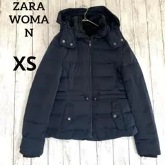 【ZARA WOMAN】ザラ　フード付きフェザーダックダウンジャケット ネイビー