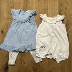 NEXT 3-6ヶ月　68cm 水色フリルワンピ、ロンパース 3点セット