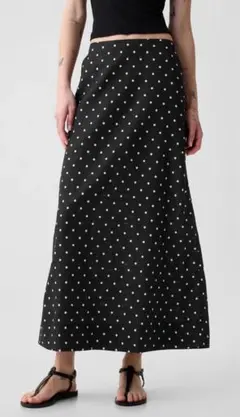 GAPコットンリネンマキシスカートブラック水玉プリント　サイズＬ