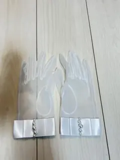 ウェディンググローブ 透明 シフォン パール付き